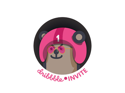 1 Dribbble Invite adventure basketball bear character dribbble dribbble invite female illustration illustrator moto number pet pink rider round sticker sunglasses text typo vector