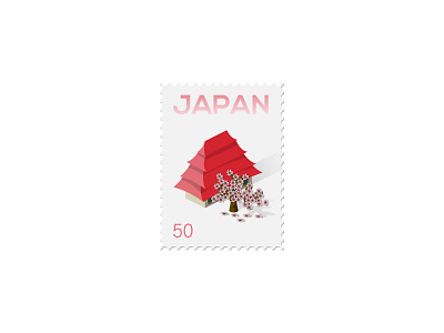 Stamp_JAPAN 2d architecture building city design destination game house icon illustration isometric japan japanese mail minimalistic pastel postage stamp travel vector