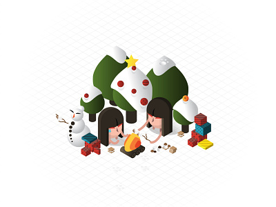 Isometric S'mores & Holidays camp fire character dribbble fire footprints fun game game art gift icon illustration isometric isometric grid outdoor snow snowman tree ui weekly warm-up yule log