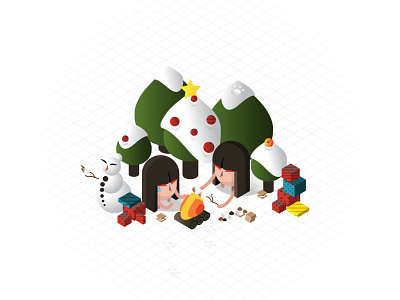 Isometric S'mores & Holidays camp fire character dribbble fire footprints fun game game art gift icon illustration isometric isometric grid outdoor snow snowman tree ui weekly warm up yule log