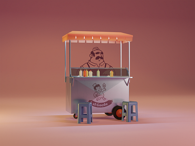 Food truck 3d blender burger character food truck hot dogs illustration photoshop