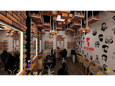 Wild Man Barber Shop barbershop color design industrial interior interior design modeling rendering