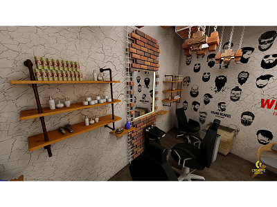 Wild Man Barber Shop barbershop color design industrial interior interior design modeling rendering spacedchallenge theme