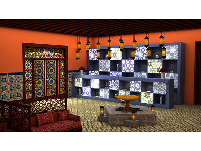Reception Moroccan Restaurant color design exterior design interior interior design modeling moroccan reception rendering restaurant