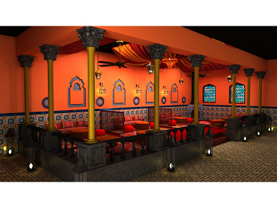 Moroccan Restaurant Seating color design interior interior design modeling moroccan rendering restaurant seating