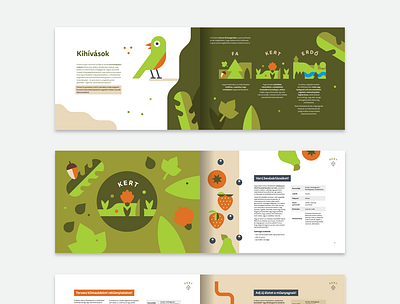 Spreads from a toolkit booklet for a climate change event bio bird book booklet brochure eco editorial forest fruits green greenery illustration illustrations leaf leaflet leaves mockup nature print spreads