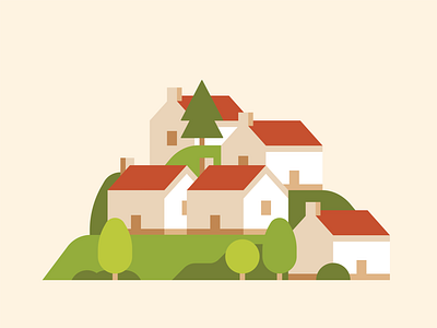 Houses in the Hungarian countryside building buildings city community country countryside dwelling flat folk hills house houses hungarian hungary illustration outdoors society town trees village