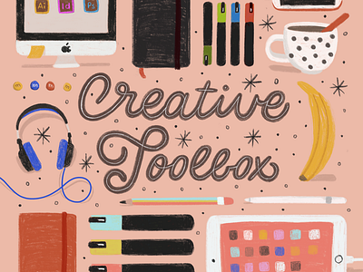 Creative Toolbox apple pencil banana cursive digital drawing drawing handlettering handwriting headphones illustration ipad letterhead lettering monoline monoline script mug procreate script toolbox type typography