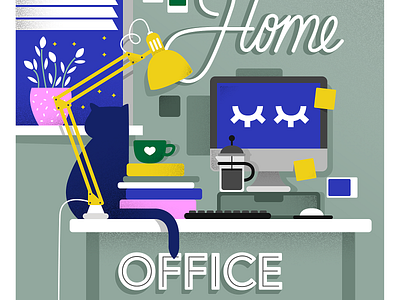 Home office books cat coffee computer contractor desk flower freelance graphic designer home home office illustration imac job lamp office plant window work work station