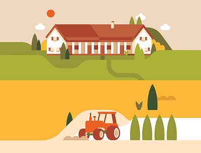 Illustration for a special needs organization building charity countryside disability farm farming farmland hills house household hungary land landscape non profit organization ranch special needs sunset tractor trees