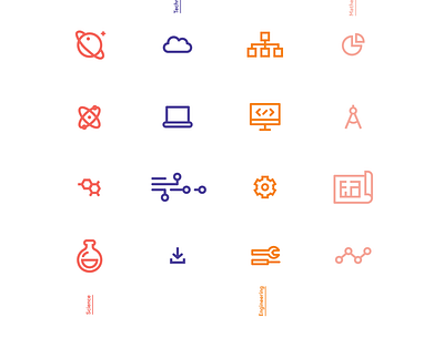 Girls' Day iconset, STEM event for girls architecture biology chart chemistry cloud computer engineering icon icons iconset it logo mark mathematics maths planet science space stem tech