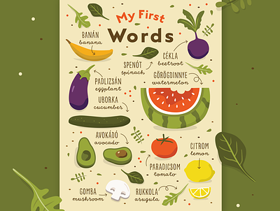 My First Words illustrated poster baby baby shower clean eating cooking dictionary eating food fruit garden gardening gift green green thumb healthy newborn poster present tasty vegetable whole foods