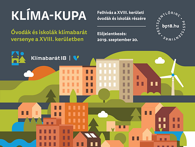 Klímabarát18 - Climate change strategy event poster (detail) building city climate climate change eco energy source environment event global warming green house illustrated map park poster recycling renewable solar town windmill