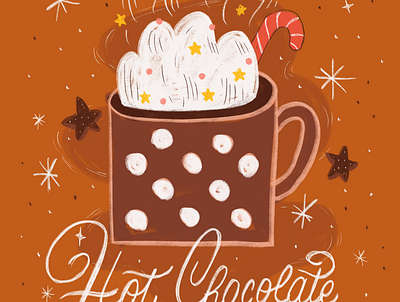 The 12 Drinks of Christmas - Hot Chocolate 12 days chocolate christmas cozy dots drink festive handlettering handwriting holiday hot hot chocolate ipad lettering mug procreate sketching warm winter xmas