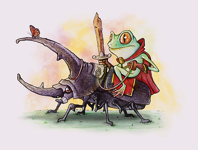 Frog knight characterdesign handmade illustration illustrations ink photoshop retouch watercolor