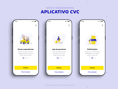 Onboarding do APP CVC app branding cvc design flat illustration minimal mobile onboarding typography ui ux vector