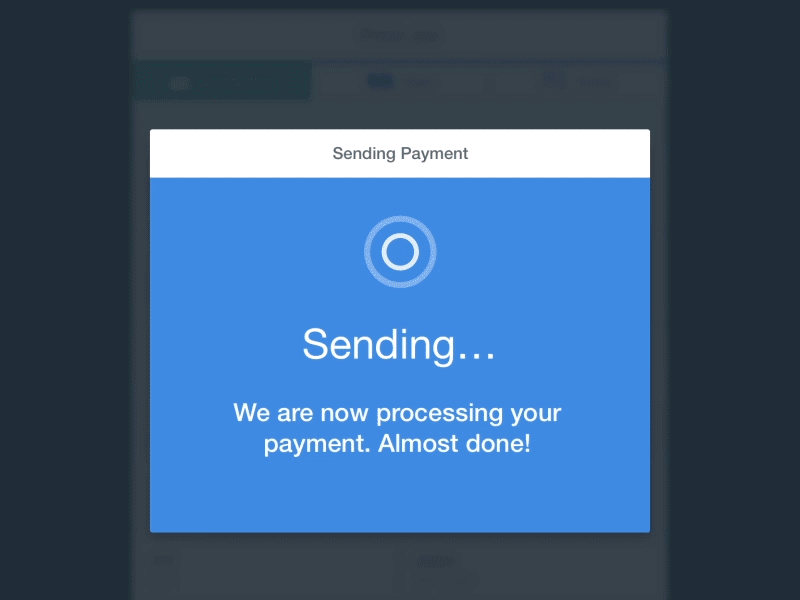 Send Payment Animation app card cash check digital loading payment popup screen sending sherlock sherlok