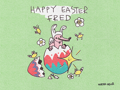 Happy easter Fred art character doodle easter easter bunny easter egg egg funny illustration vintage art