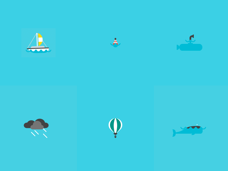 Little Things animation balloon boat buoy clouds game gif illustrations rain submarine tolokonnikov whale