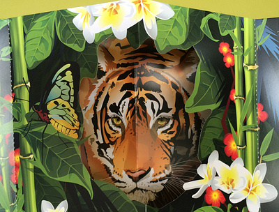 Tiger Invitation Design, Fold & Diecut Pop-up diecut folded illustration invitation pop up print tiger vector