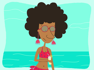 Beach Girl Illustration afro beach design digital illustration drink girl glasses illustration photoshop