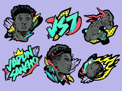 JADON SANCHO x EA Launch party Stickers. branding design fifa fifa 20 flat illustration soccer sticker design stickers vector