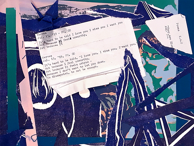 collage of my own work in blue abstract collage illustration poetry printmaking