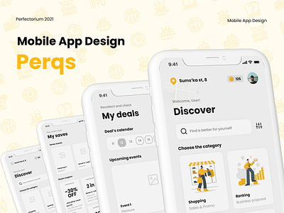 Mobile App Design — Perqs coupons design event events minimal minimalistic mobile mobile app mobile ui mockup modern sales shopping ui uidesign uiux ux