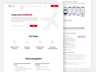 Landing Page for Swapping Covid Certificates in Switzerland brand design covid covid-19 design illustration landing logo medicine panding page red ui uidesign uiux ux web white