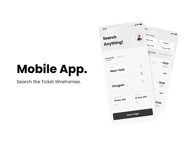 Mobile App — Flight Tickets Search (Wireframe) air airport app black black and white bw design flight minimalism mobile mobile app search ticket ui uidesign uiux ux white wireframe wireframes