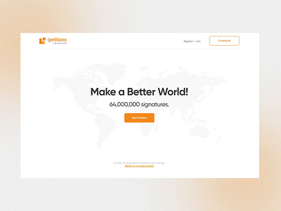 iPetitions Landing Page Design 3d animation branding design flat graphic design map motion graphics orange petition petitions ui uidesign uiux ux web