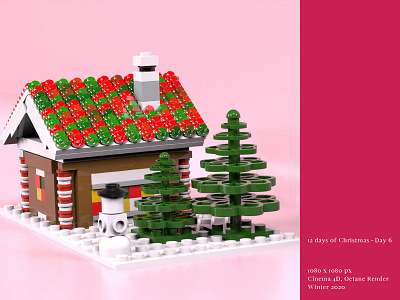 [12 Days of Christmas - Day 6 🌲] 3d art direction cinema4d gingerbread hosue lego