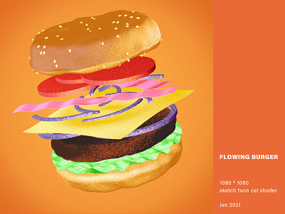 Flowing Burger [still version] 3d modeling art direction cinema4d sketch toon cel shading
