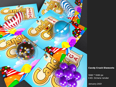 Candy Crush Elements 3d modeling art direction branding cinema4d