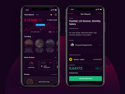 Crypto payments and wallet app concept blockchain blockchain cryptocurrency clean crypto currency crypto wallet dark mode design design app idsn minimal ui ui design