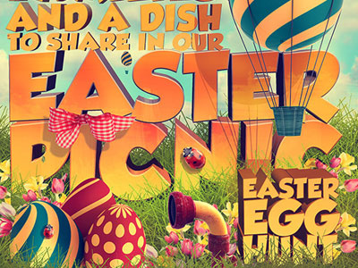 Easter Picnic Poster Print Template balloons easter egg eggs grass picnic poster render text