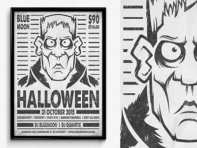 5 Halloween Posters frankenstein halloween horror illustration party people wanted