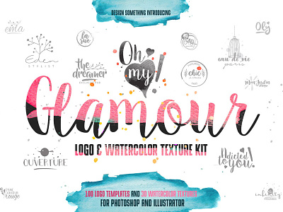 100 Glamour Logos & Watercolor Kit based illustration logo bundle name pack text texture textures website