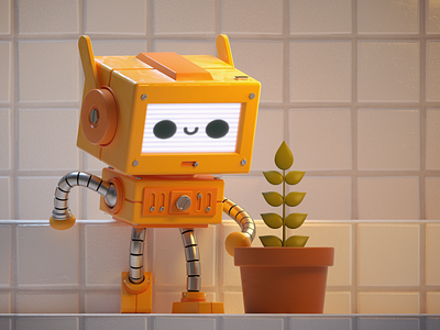 Robot KS / 01 3d 3dartist 3drender adobe photoshop c4d characterconcept characterdesign colorful design illustration octanerender otoy plant illustration robot