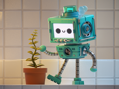 Robot KS / 04 3d 3dartist 3drender adobe photoshop c4d characterconcept characterdesign colorful design illustration octanerender otoy plant illustration robot