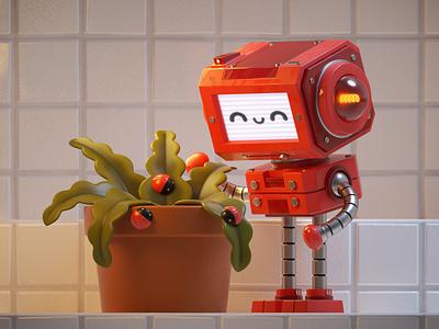 Robot KL / 08 3d 3dartist 3drender adobe photoshop c4d characterconcept characterdesign colorful design illustration octanerender otoy plant illustration robot