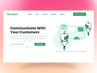 Watsbot (Chatbot) Landing Page chatbot landing page illustration landing page minimal ui ui ux design uxdesign