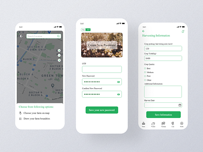 Infarmer App - Field Actions, Forget Password & Harvest Info. design minimal mobile ui ui uxdesign