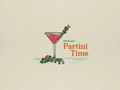 Partini branding drink golf golf ball illustration illustrator martini retro textured vintage