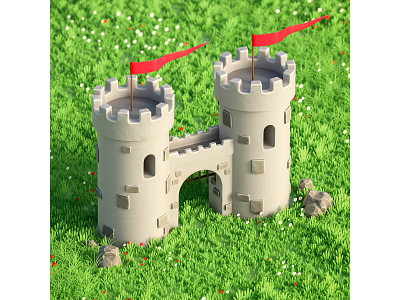 H | 36 Days of Type 2019 36days 3d 3d art castle cgi character design environment illustration isometric render stylised typography