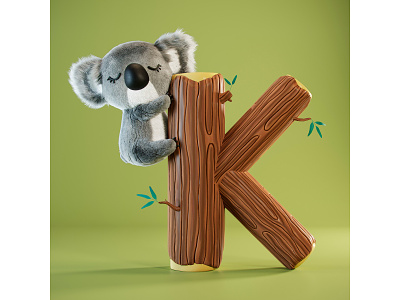 K | 36 Days of Type 2019 36days 3d animal australia bear cgi character design design furry illustration koala lettering render typography