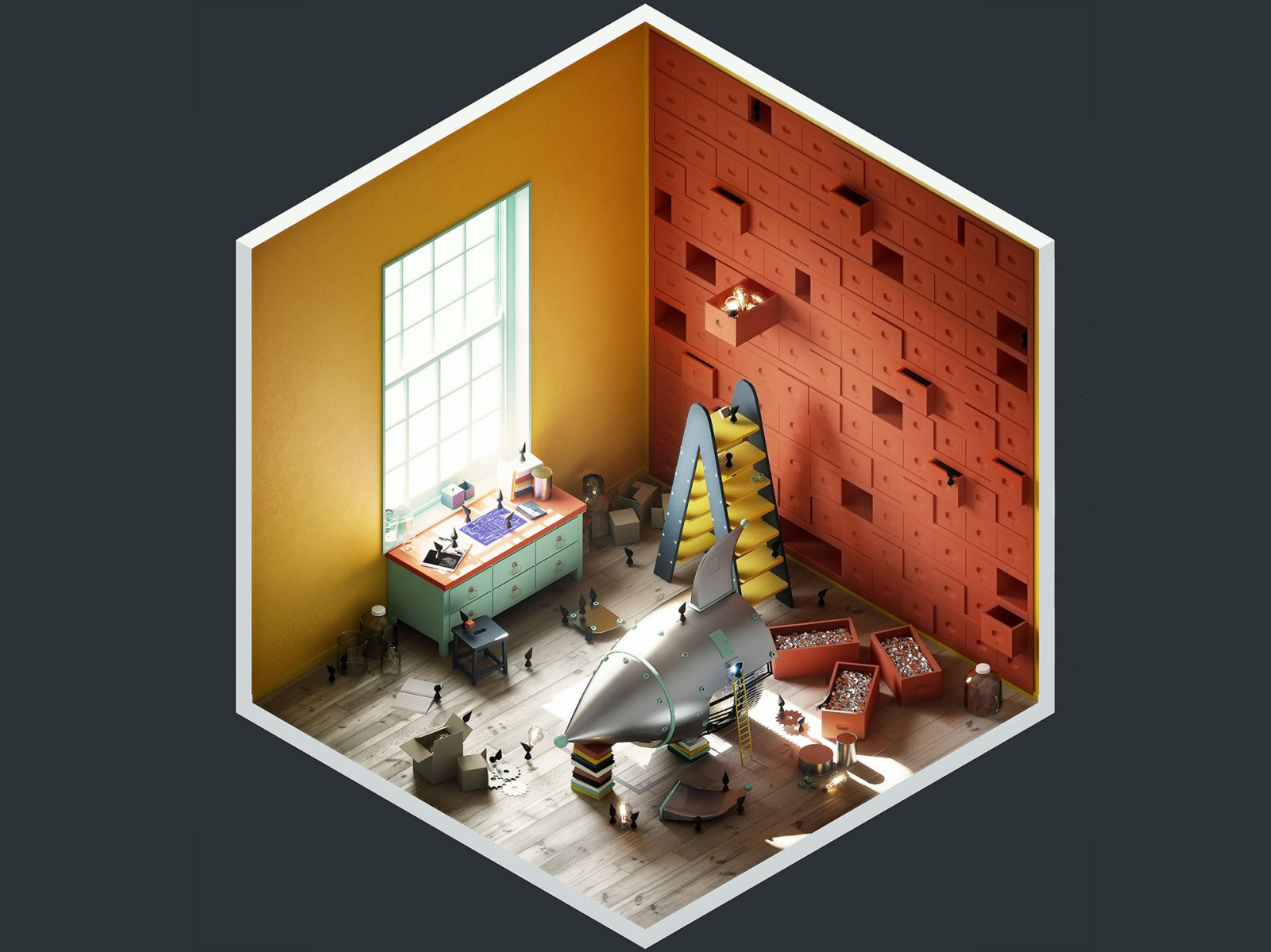 4² Rooms - Construction Room 3d 3d art 3ds max adobe photoshop illustration interior isometric render spaceship vray