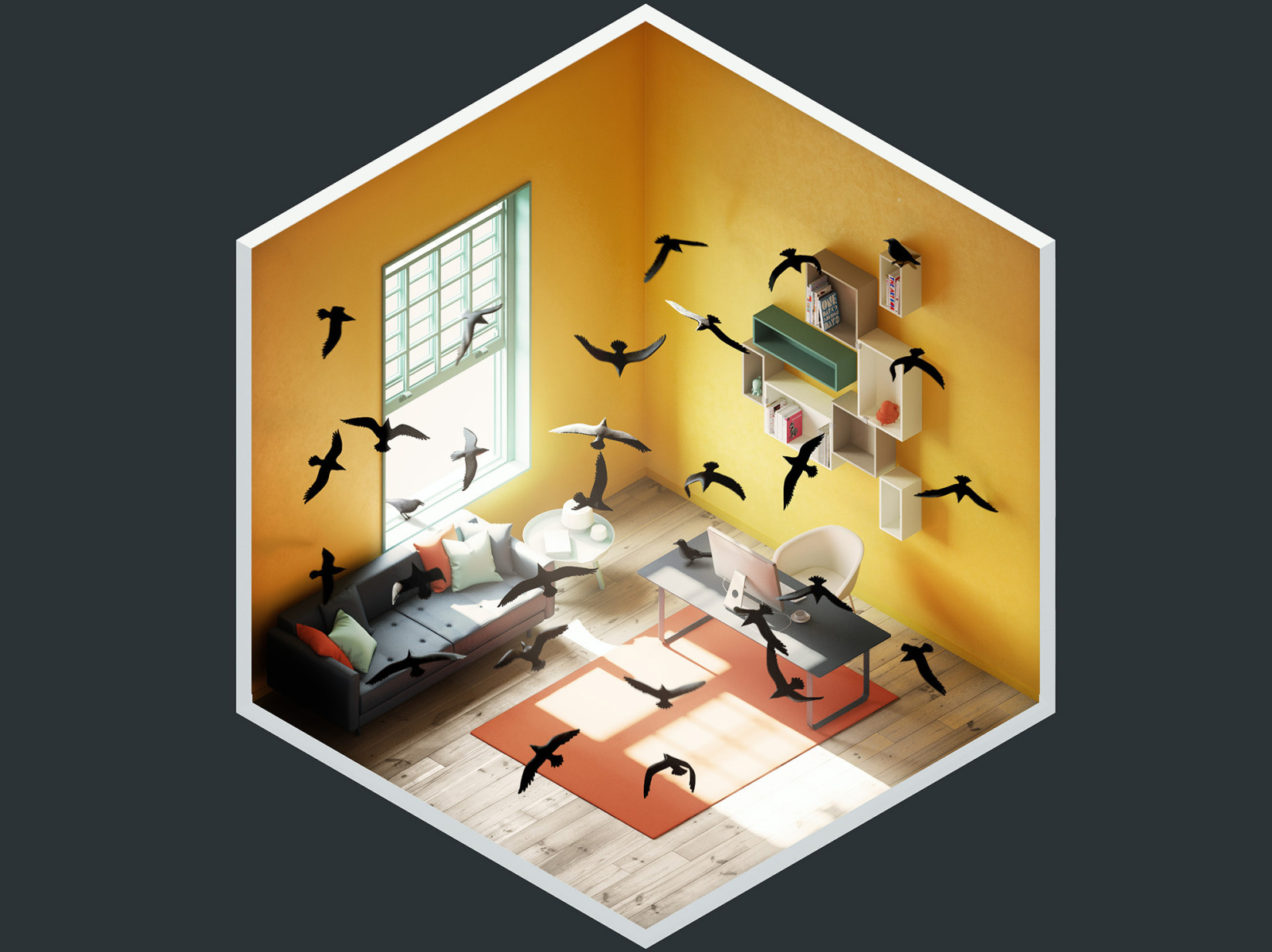 4² Rooms - The Birds 3d 3d art 3ds max adobe photoshop birds design illustration interior isometric render vray