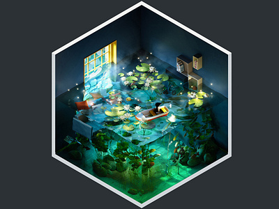 4² Rooms - Flooded Room 3d 3d art 3ds max adobe photoshop design fantasy fishing illustration interior isometric render vray water