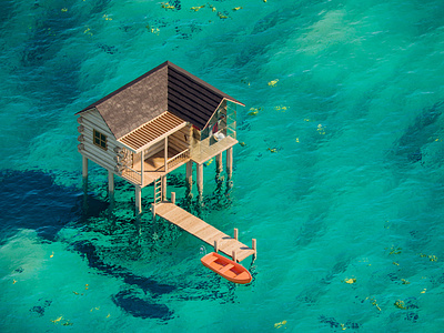 Ocean Cabin 3d 3d art 3ds max adobe photoshop boat cabin cgi corona render illustration isometric ocean render